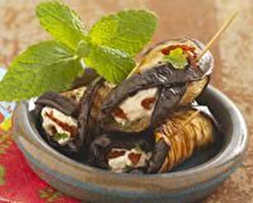 Antipasti : aubergines marinées farcies à la ricotta au basilic