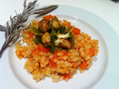 Risotto de potimarron, chataigne, poireaux et chèvre