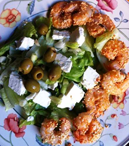 Salade Feta et scampis