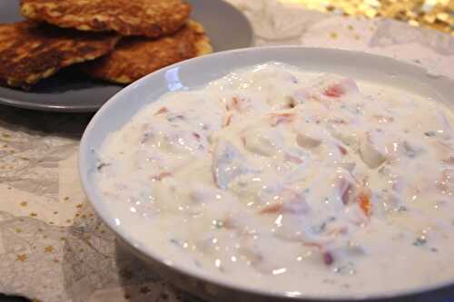 Fromage blanc au saumon fumé et râpés de pommes de terre