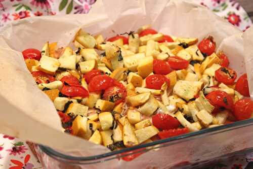 Gratin de saumon aux courgettes et tomates