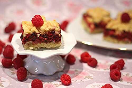 Carrés aux framboises fraîches et chocolat