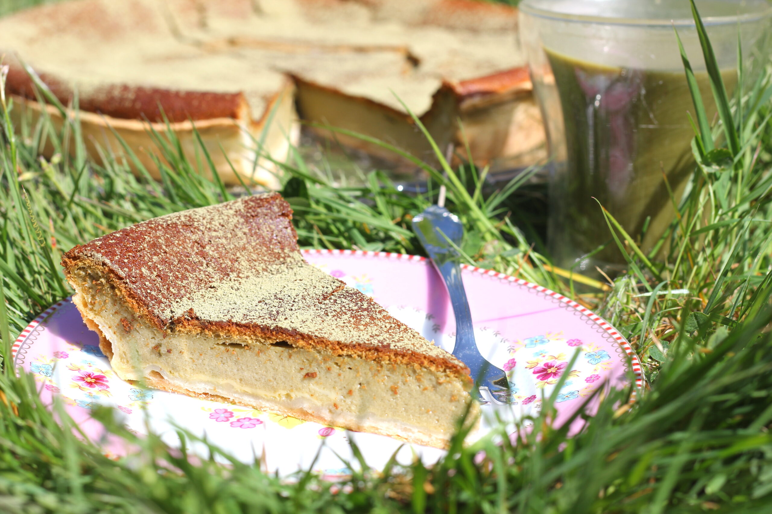 Tarte au fromage blanc au thé matcha (Käsekuche)