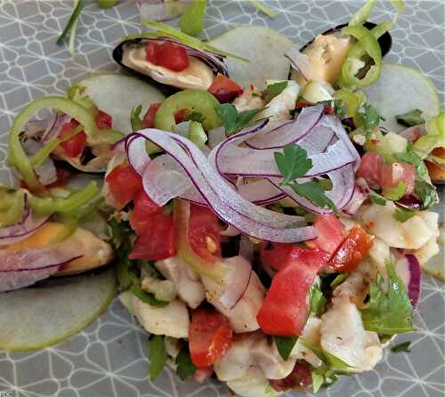 Ceviche de Bar et Moules à la vanille et pommes douces -