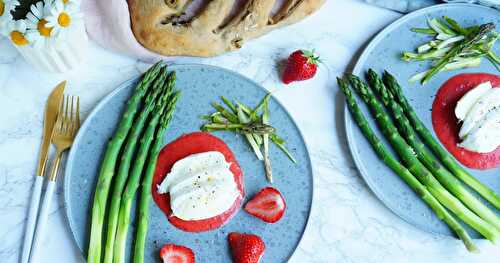 Asperges vertes, fraises, mozzarella (amap, veggie, printanier)