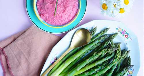 Asperges vertes, sauce betterave-raifort (amap, veggie, sans gluten)