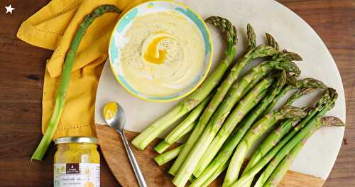 Asperges vertes, sauce moutarde au curcuma (Alsace, printemps, amap, veggie)