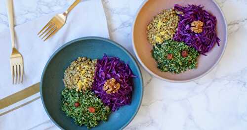 Assiette végétale complète : chou rouge, sarrasin, kale-noisettes (vegan, glutenfree, hivernal, IG bas)