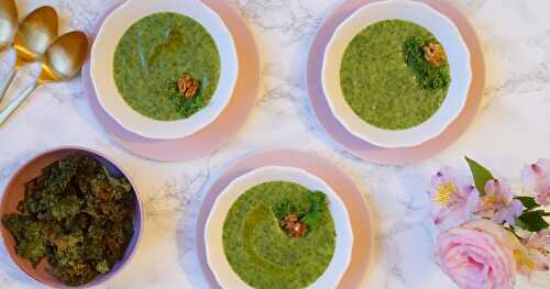 Autour du chou kale : velouté de chou kale et de pomme de terre et chips de chou kale