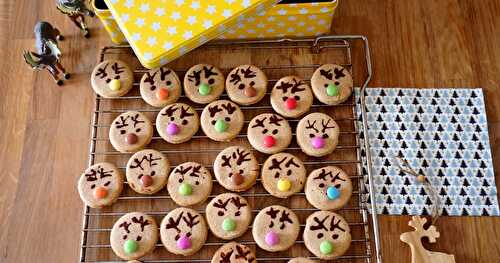 Biscuits rennes au nez coloré et aux bois un peu de traviole (moi et la pâtisserie de précision...!)