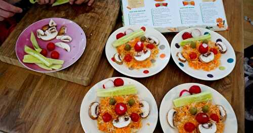 Coleslaw lactofermenté + un exemple d'utilisation chouette avec les bambins : l'assiette de crudités tête de bonhomme!