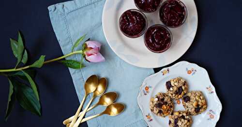 Cookies avoine-banane-choco-cajou et sa petite glace à la myrtille (glutenfree, lactosefree)