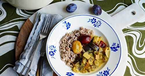 Curry aubergines et quetsches (vegan, sans gluten, Alsace, amap)
