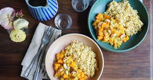 Curry patates douces, rhubarbe et lentilles corail (vegan, sans gluten, printanier)