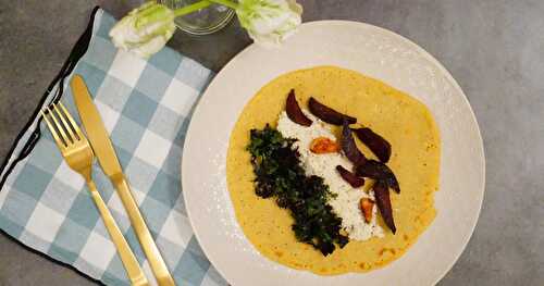 Dosas (crêpes indiennes) au "fromage" d'amande, aux betteraves rôties et au chou kale (automnal, vegan, glutenfree)