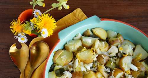 En mode retour de l'AMAP : salade de pommes de terre, poireaux, échalottes, ail...(sans gluten, vegan, amap, Alsace, hypotoxique)