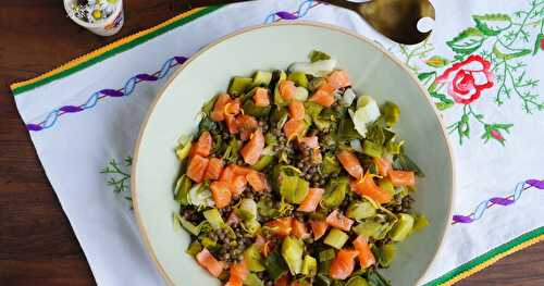 En mode retour de l'Amap : salade lentilles-poireaux-saumon fumé (amap, sans gluten)