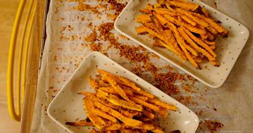 Frites de patates douces (si, si, de temps en temps, on mange de la viande ...et du poisson!!)