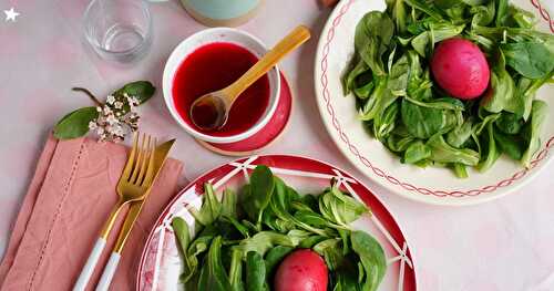 Oeufs roses sur lit de mâche (amap, veggie, salade, sans gluten)