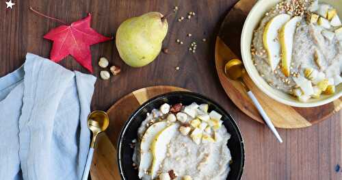 Purée céleri-sarrasin-noisettes, topping poire-citron (amap, soupe, vegan, sans gluten)