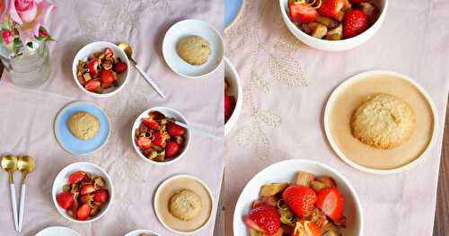 Rhubarbe rôtie, fraises et sablés à l'huile essentielle de gingembre (printanier, vegan, huiles essentielles)