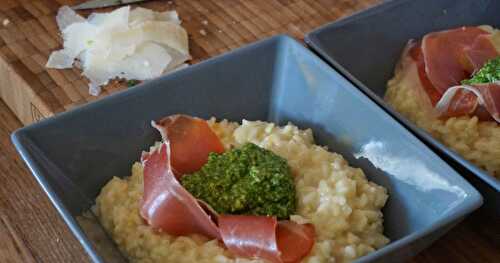 Risotto au pesto de roquette (avec un peu de jambon fumé!)