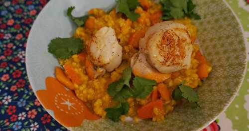 "Risotto" au potimarron et au lait de coco avec quelques jolies St Jacques