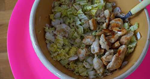 Salade chou chinois, champignons, poulet