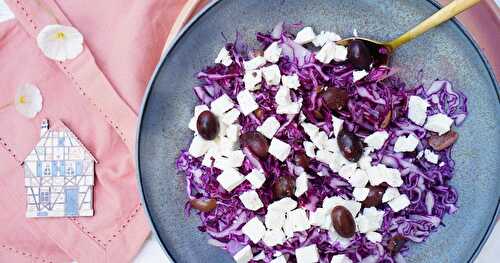 Salade de chou rouge, feta et olives noires (salade, estival, Alsace)