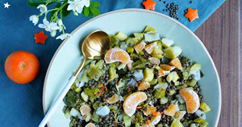 Salade de lentilles, poireaux, mandarines (amap, salade, sans gluten, vegan)