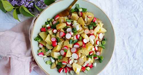 Salade de pommes de terre printanière, radis et oignons nouveaux (vegan, sans gluten, Alsace, printanier)