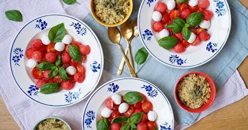 Salade estivale toute ronde : tomate, pastèque, mozza...(veggie)