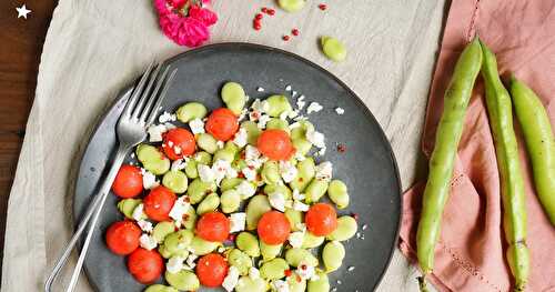 Salade fèves, pastèque, feta, baies roses (amap, veggie, sans gluten, Alsace)
