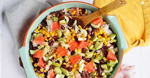 Salade haricots rouges, riz, pomelo, céleri...(vegan, sans gluten, salade)