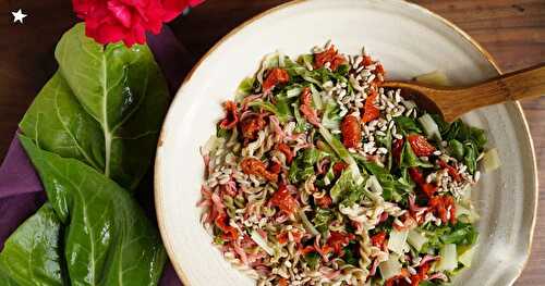 Salade pâtes, blettes, tomates séchées (amap, sans gluten, vegan)