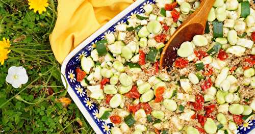 Salade quinoa, courgettes, fèves, tomates séchées (amap, sans gluten, vegan, estival)
