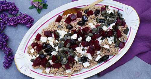 Salade sarrasin, betterave cuite, feta, olives...(veggie, salade, sans gluten)