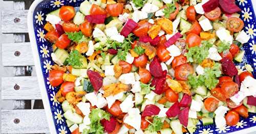 Salade toute colorée (patate douce, betterave, concombre...)