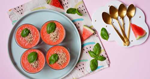 Soupe estivale pastèque-tomate-basilic (vegan)