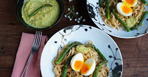 Tagliatelles, asperges, oeufs (veggie, printemps, amap)