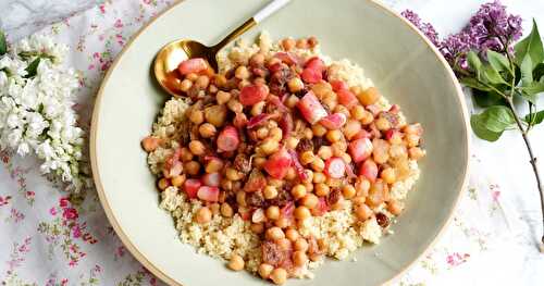 Tajine végétal rhubarbe, oignon rouge, radis (vegan, printemps)