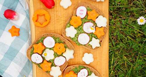 Tartines, pesto vert, petits légumes de printemps (vegan, sans gluten, printemps)