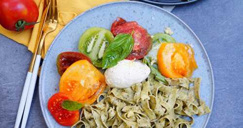 Rubans basilic ail, tomates et mozzarella (amap, veggie, estival)