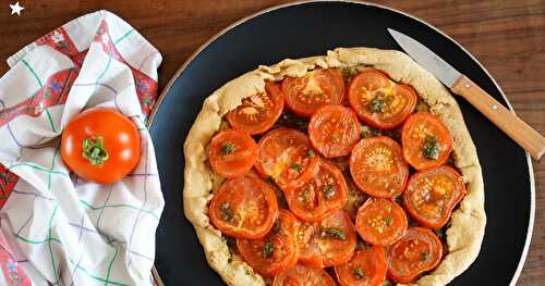 Tarte rustique pesto d'ail des ours et tomates (vegan, Alsace, quiche)