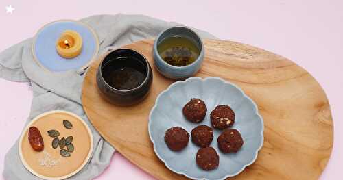 Energy balls dattes, souchet, graines de courge et cacao (vegan, sans gluten)