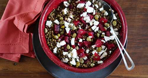 Salade lentilles, betteraves, feta, câpres (amap, sans gluten, veggie)