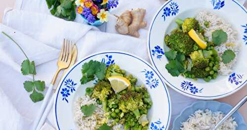 Curry vert aux brocolis, petits pois et matcha (vegan, sans gluten)