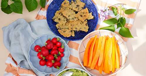 Houmous pois cassés, petits pois, menthe et crackers (vegan, sans gluten, apéro)