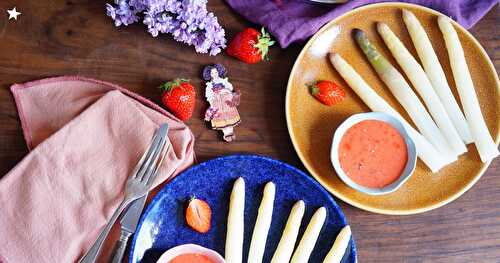 Asperges blanches, vinaigrette à la fraise (Alsace, vegan, printemps)