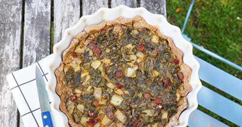 Quiche aux blettes et aux raisins secs (sans gluten, vegan, amap)